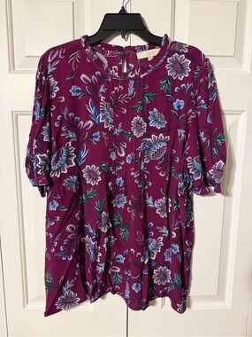 LOFT Plum Floral Short-Sleeve Tunic
